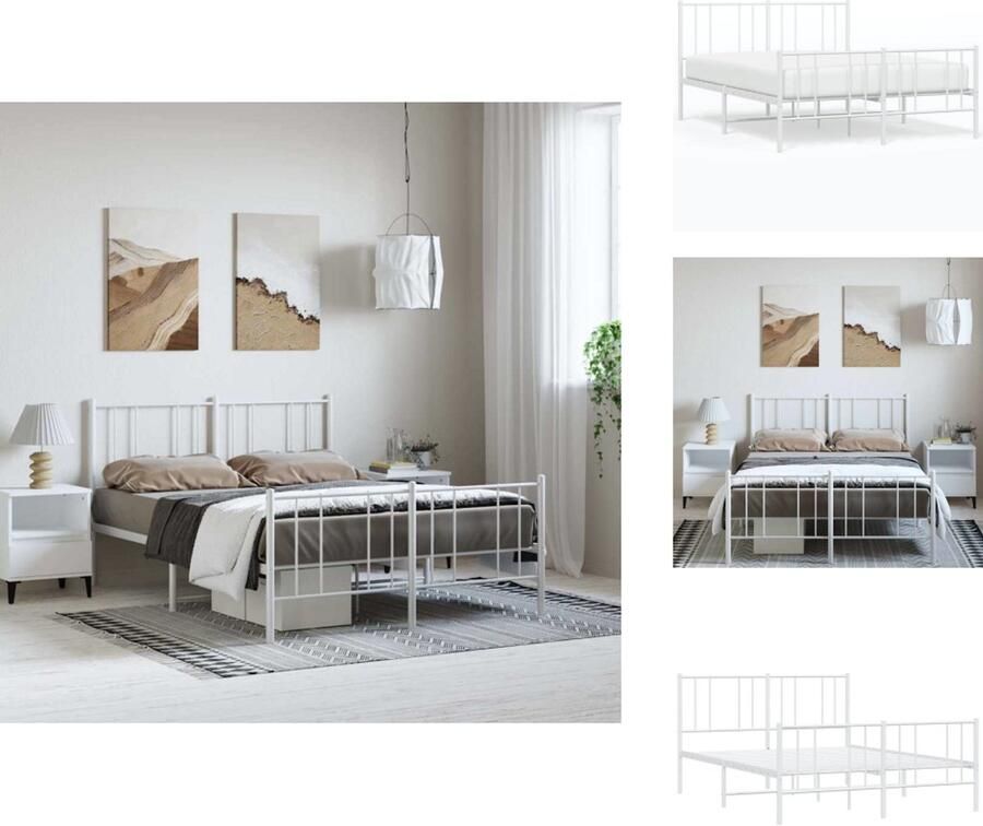 VidaXL Bedframe Bedframes Tweepersoonsbed Bed Bedframe met hoofd- en voeteneinde metaal wit 150x200 cm