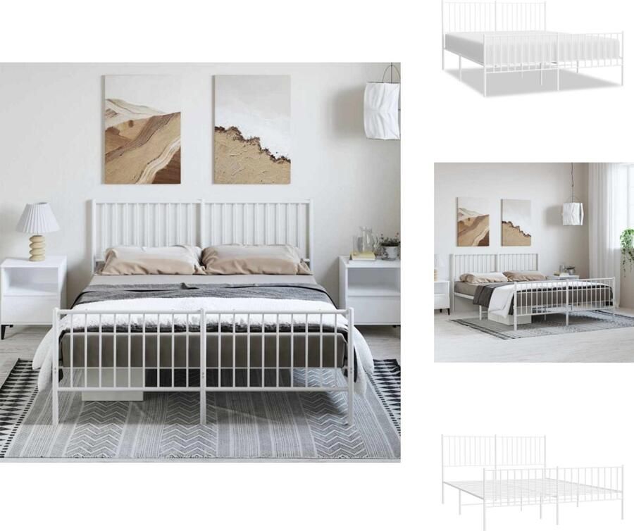 VidaXL Bedframe Bedframes Tweepersoonsbed Bed Bedframe met hoofd- en voeteneinde metaal wit 150x200 cm - Foto 3