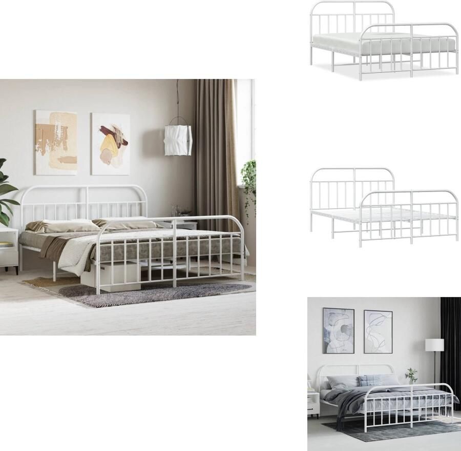 VidaXL Bedframe Bedframes Tweepersoonsbed Bed Bedframe met hoofd- en voeteneinde metaal wit 160x200 cm