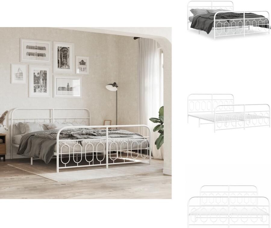 VidaXL Bedframe Bedframes Tweepersoonsbed Bed Bedframe met hoofd- en voeteneinde metaal wit 160x200 cm - Foto 3