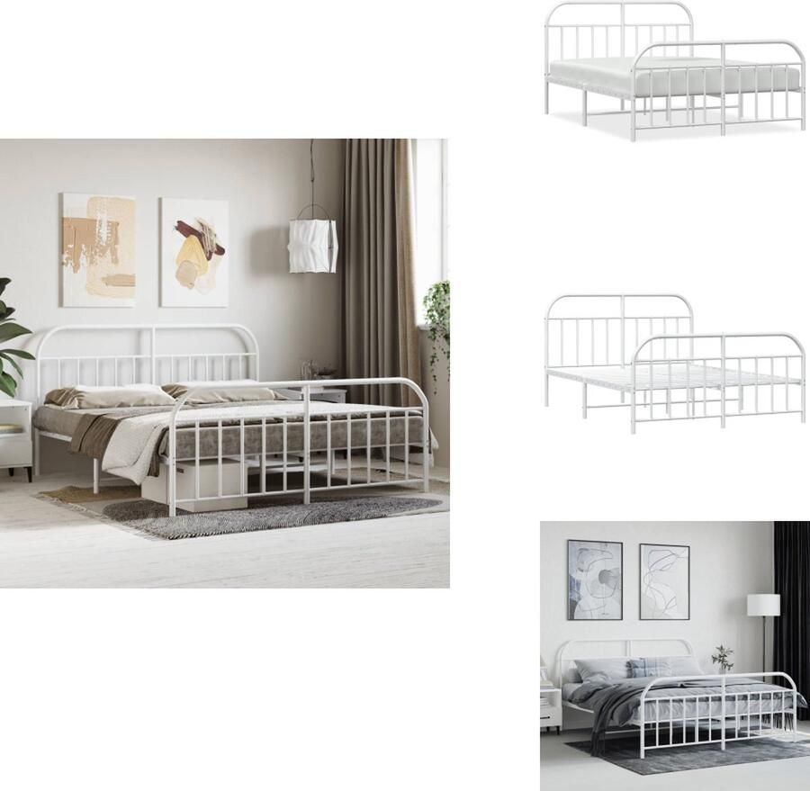 VidaXL Bedframe Bedframes Tweepersoonsbed Bed Bedframe met hoofd- en voeteneinde metaal wit 180x200 cm