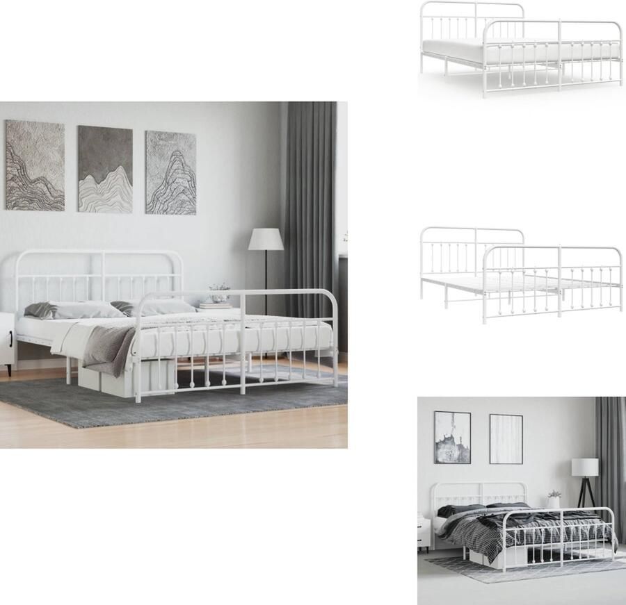 VidaXL Bedframe Bedframes Tweepersoonsbed Bed Bedframe met hoofd- en voeteneinde metaal wit 180x200 cm