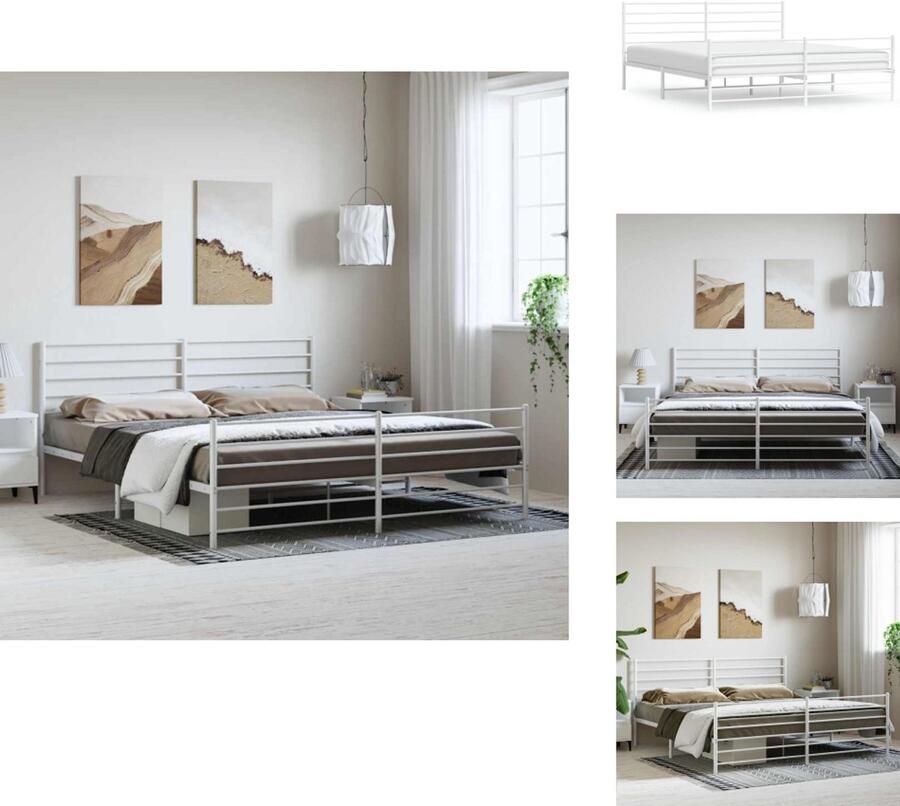 VidaXL Bedframe Bedframes Tweepersoonsbed Bed Bedframe met hoofd- en voeteneinde metaal wit 183x213 cm
