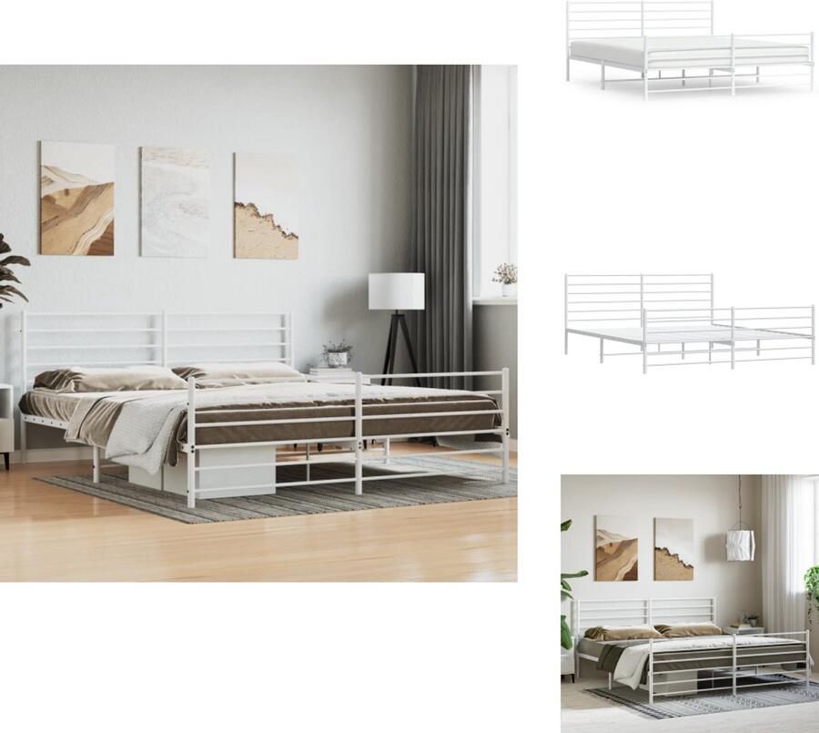 VidaXL Bedframe Bedframes Tweepersoonsbed Bed Bedframe met hoofd- en voeteneinde metaal wit 180x200 cm - Foto 2
