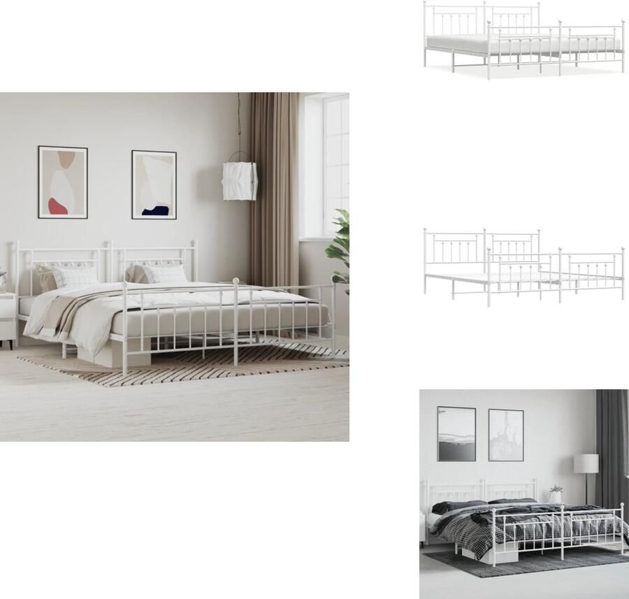 VidaXL Bedframe Bedframes Tweepersoonsbed Bed Bedframe met hoofd- en voeteneinde metaal wit 193x203 cm