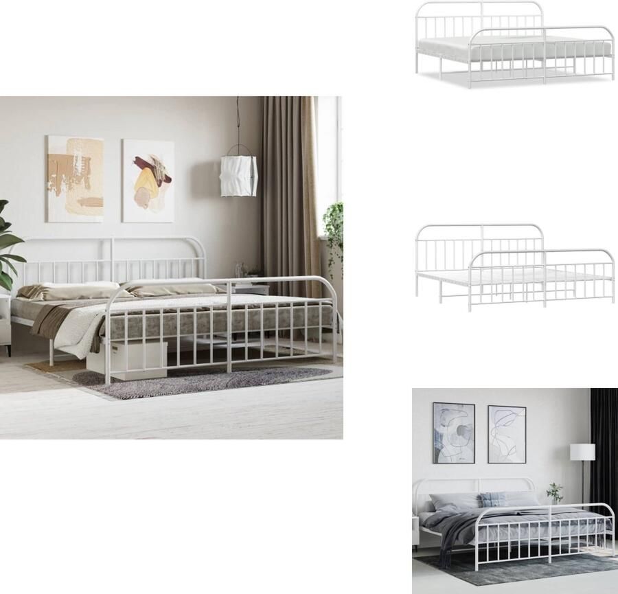 VidaXL Bedframe Bedframes Tweepersoonsbed Bed Bedframe met hoofd- en voeteneinde metaal wit 193x203 cm