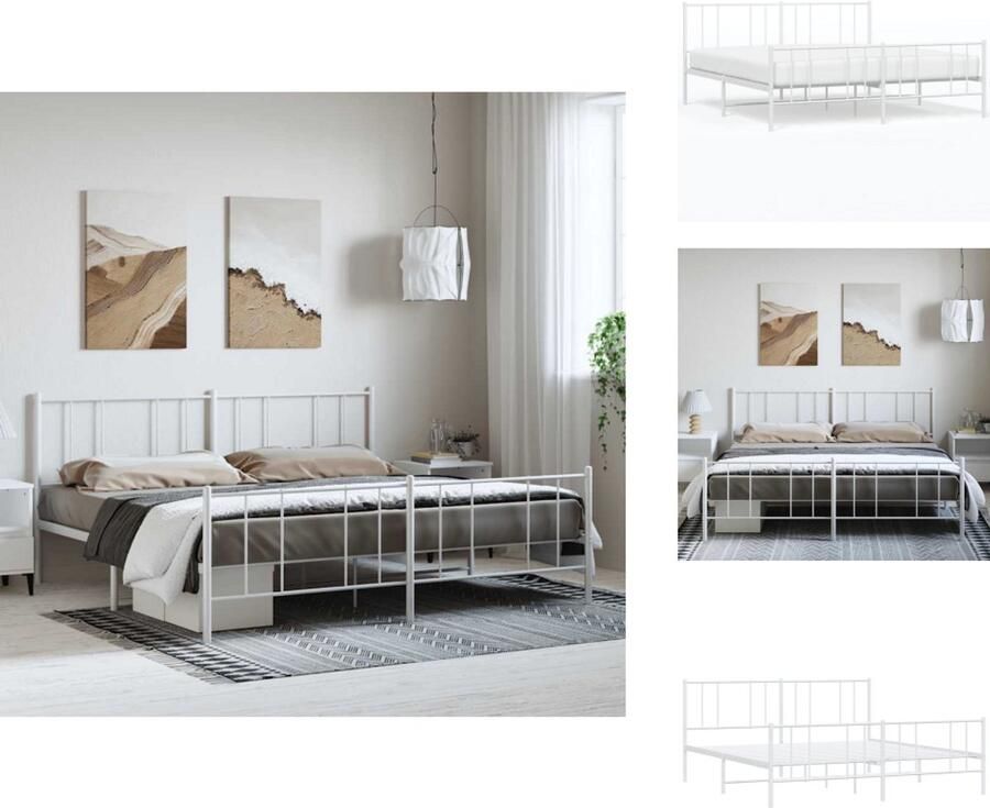 VidaXL Bedframe Bedframes Tweepersoonsbed Bed Bedframe met hoofd- en voeteneinde metaal wit 193x203 cm