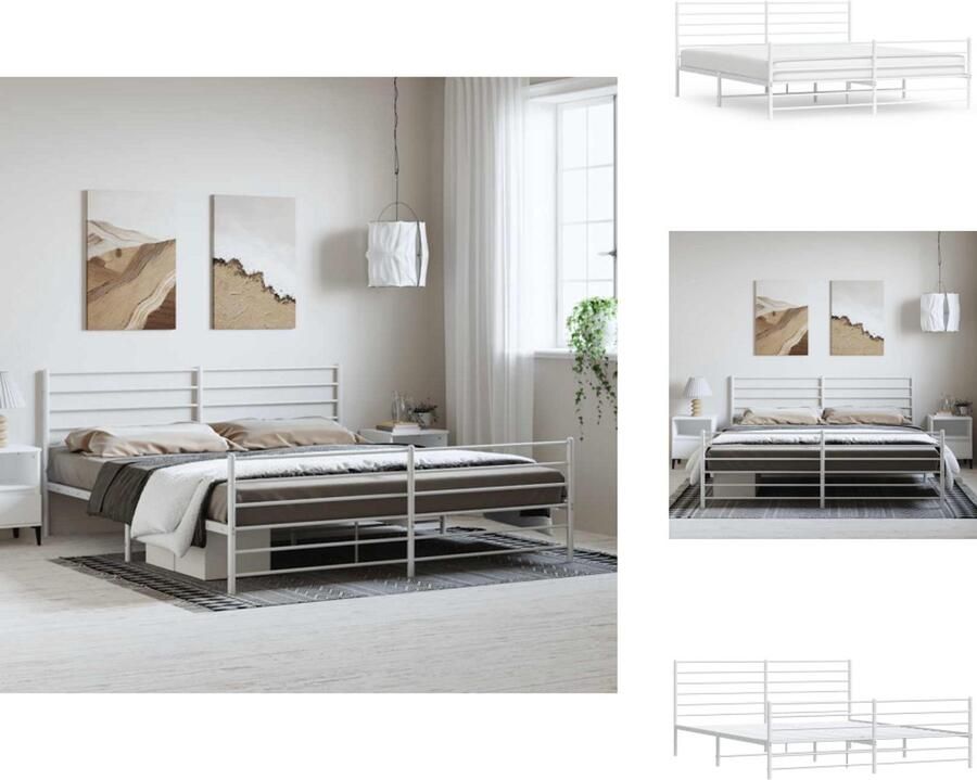 VidaXL Bedframe Bedframes Tweepersoonsbed Bed Bedframe met hoofd- en voeteneinde metaal wit 193x203 cm - Foto 6