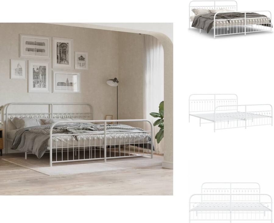 VidaXL Bedframe Bedframes Tweepersoonsbed Bed Bedframe met hoofd- en voeteneinde metaal wit 193x203 cm - Foto 5