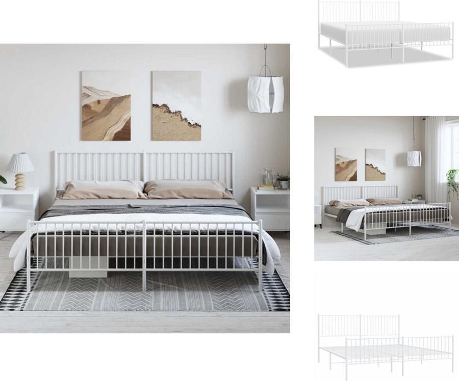 VidaXL Bedframe Bedframes Tweepersoonsbed Bed Bedframe met hoofd- en voeteneinde metaal wit 193x203 cm - Foto 3