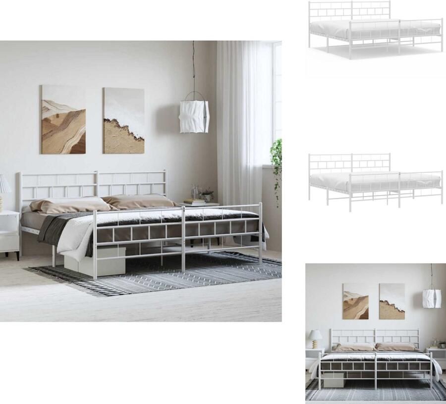 VidaXL Bedframe Bedframes Tweepersoonsbed Bed Bedframe met hoofd- en voeteneinde metaal wit 193x203 cm - Foto 2