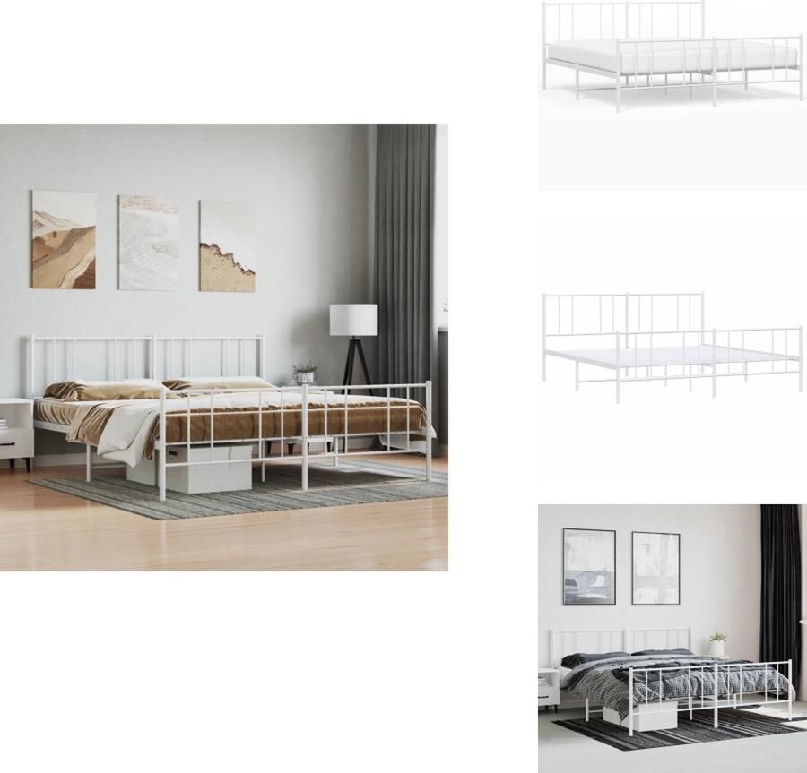 VidaXL Bedframe Bedframes Tweepersoonsbed Bed Bedframe met hoofd- en voeteneinde metaal wit 200x200 cm