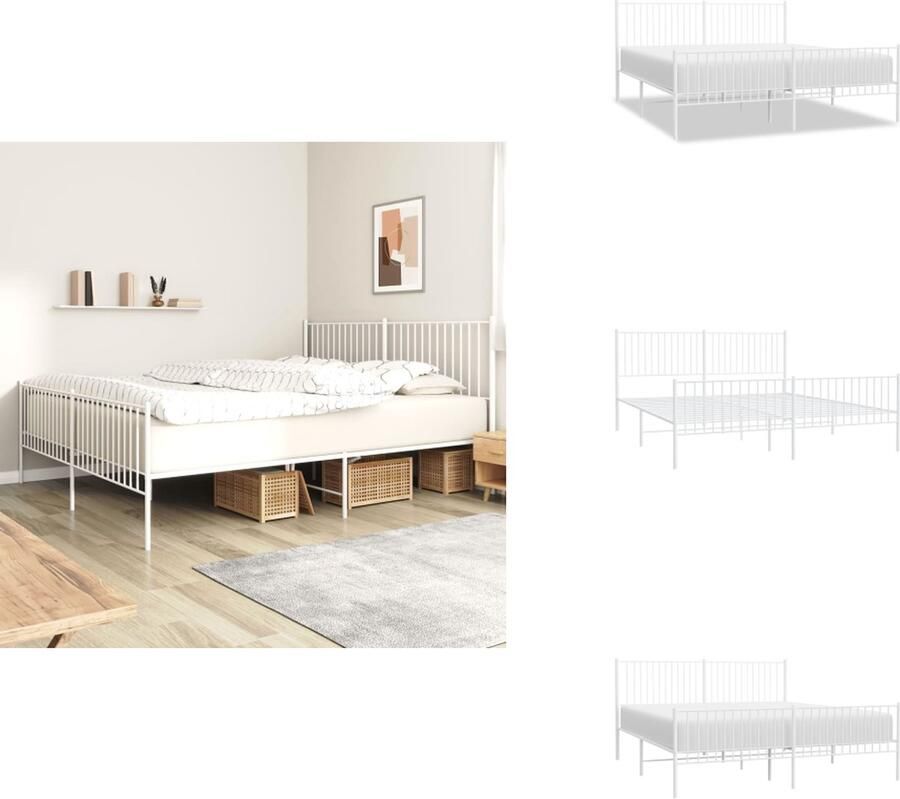 VidaXL Bedframe Bedframes Tweepersoonsbed Bed Bedframe met hoofd- en voeteneinde metaal wit 200x200 cm - Foto 4