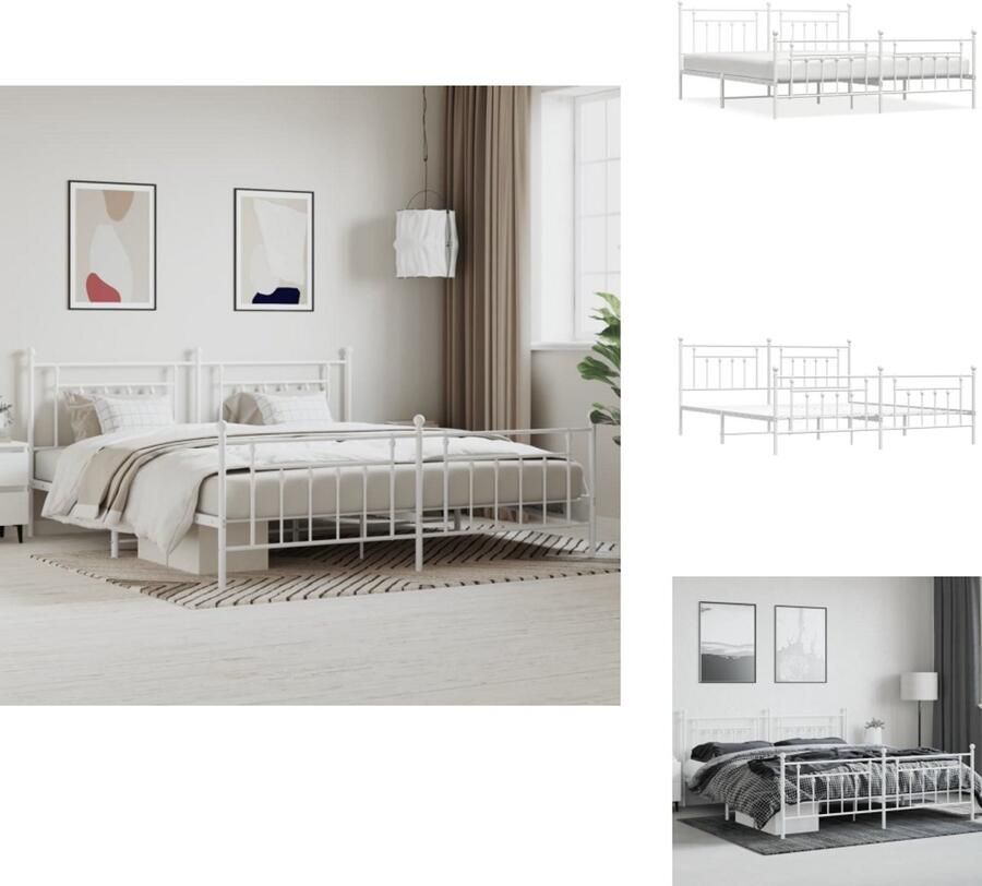 VidaXL Bedframe Bedframes Tweepersoonsbed Bed Bedframe met hoofd- en voeteneinde metaal wit 200x200 cm - Foto 2