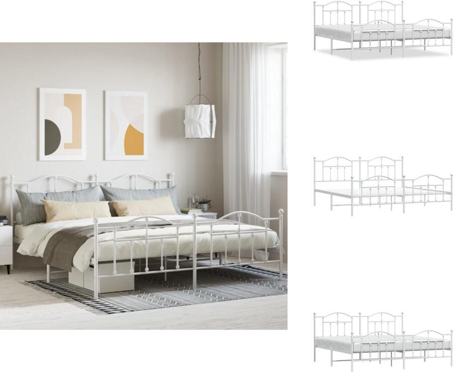 VidaXL Bedframe Bedframes Tweepersoonsbed Bed Bedframe met hoofd- en voeteneinde metaal wit 200x200 cm - Foto 5