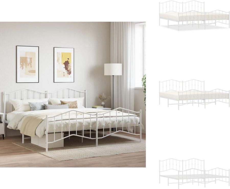 VidaXL Bedframe Bedframes Tweepersoonsbed Bed Bedframe met hoofd- en voeteneinde metaal wit 200x200 cm