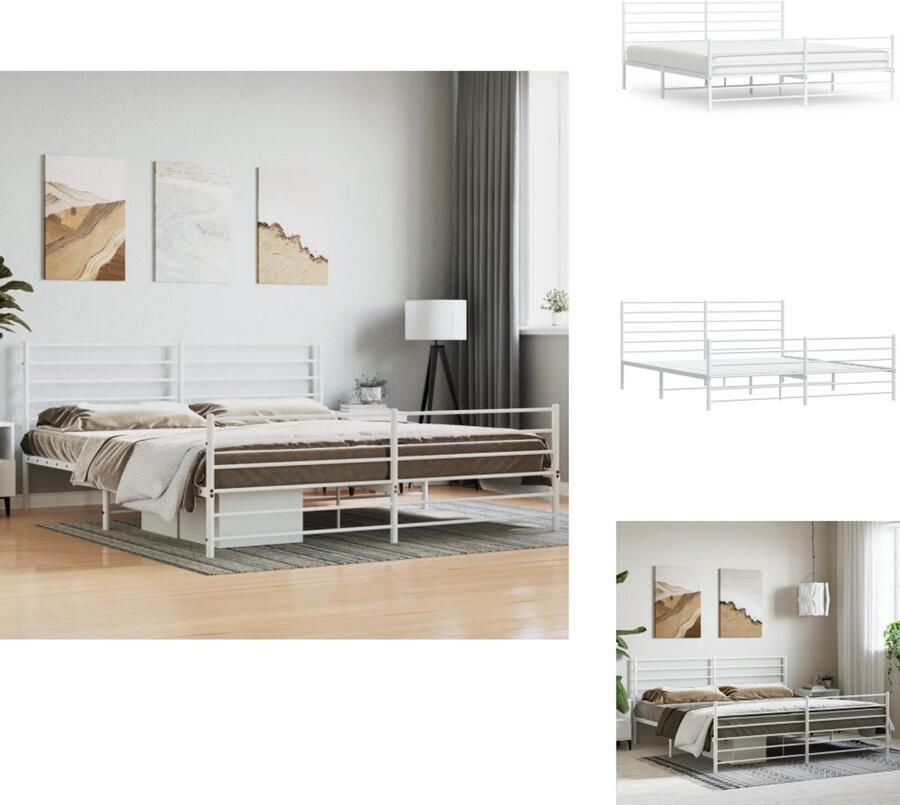 VidaXL Bedframe Bedframes Tweepersoonsbed Bed Bedframe met hoofd- en voeteneinde metaal wit 200x200 cm