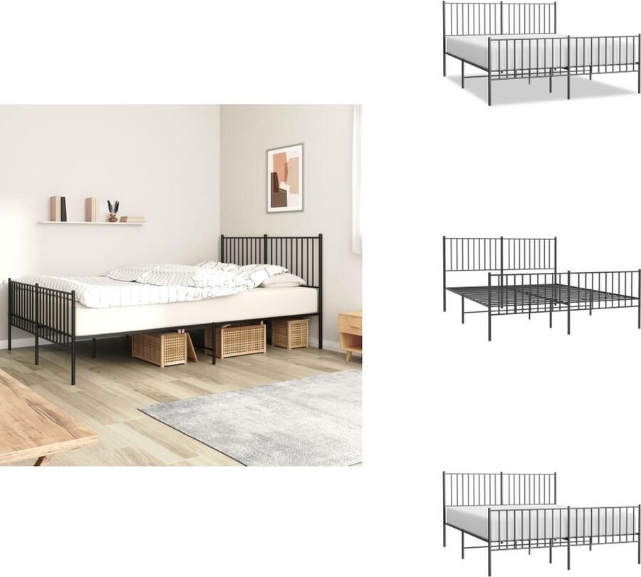 VidaXL Bedframe Bedframes Tweepersoonsbed Bed Bedframe met voetbord zonder matras metaal zwart 160x200 cm