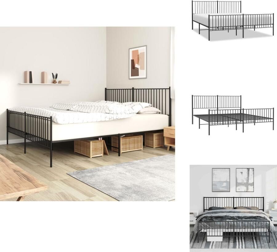 VidaXL Bedframe Bedframes Tweepersoonsbed Bed Bedframe met hoofd- en voeteneinde metaal zwart 193x203 cm - Foto 2