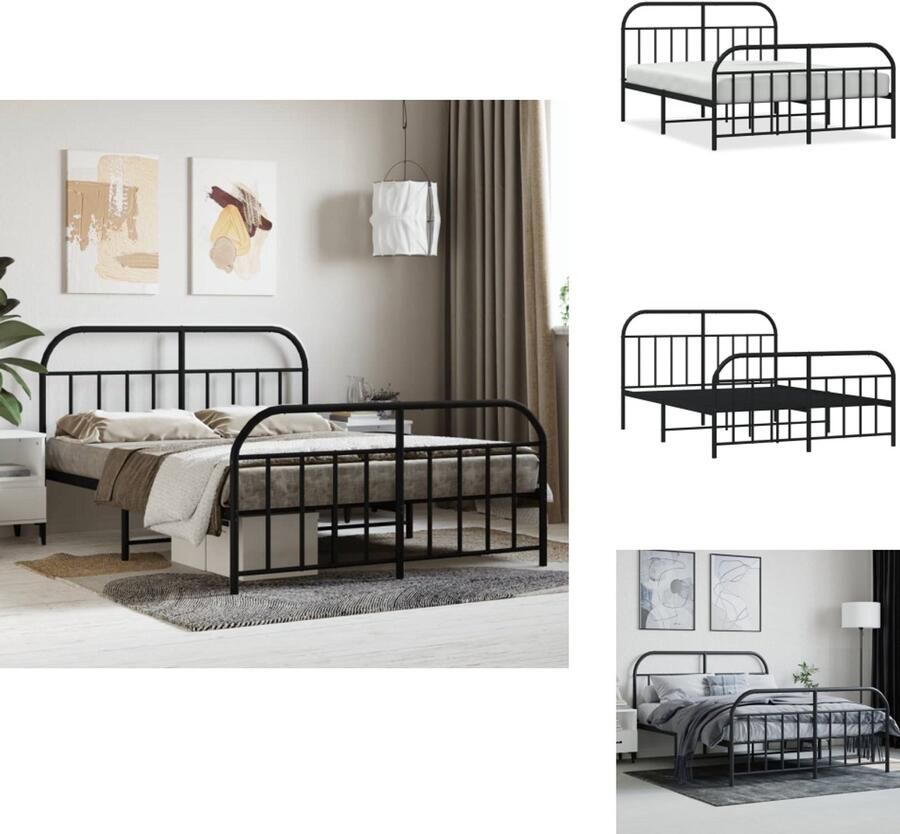 VidaXL Bedframe Bedframes Tweepersoonsbed Bed Bedframe met hoofd- en voeteneinde metaal zwart 140x190 cm