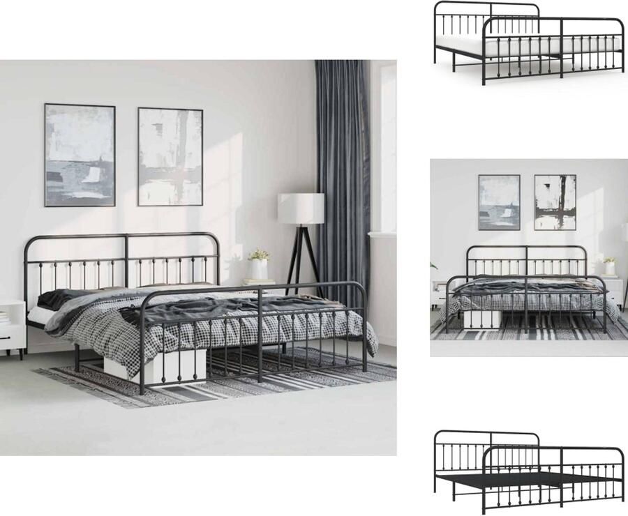 VidaXL Bedframe Bedframes Tweepersoonsbed Bed Bedframe met hoofd- en voeteneinde metaal zwart 193x203 cm