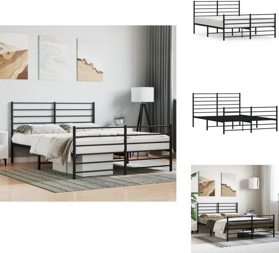 VidaXL Bedframe Bedframes Tweepersoonsbed Bed Bedframe met hoofd- en voeteneinde metaal zwart 120x190 cm