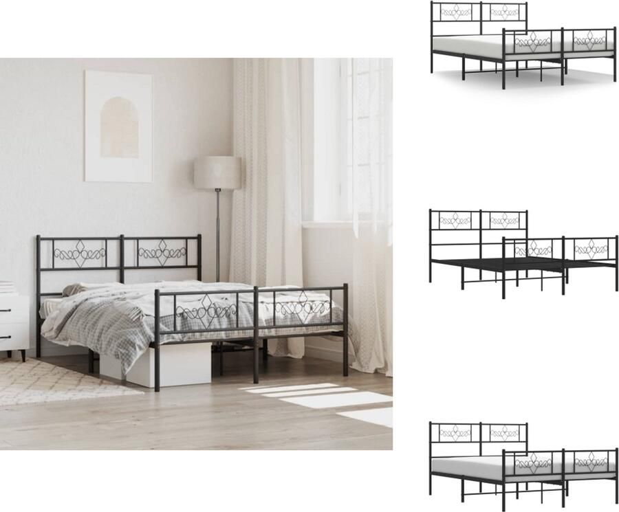 VidaXL Bedframe Bedframes Tweepersoonsbed Bed Bedframe met hoofd- en voeteneinde metaal zwart 120x190 cm - Foto 5