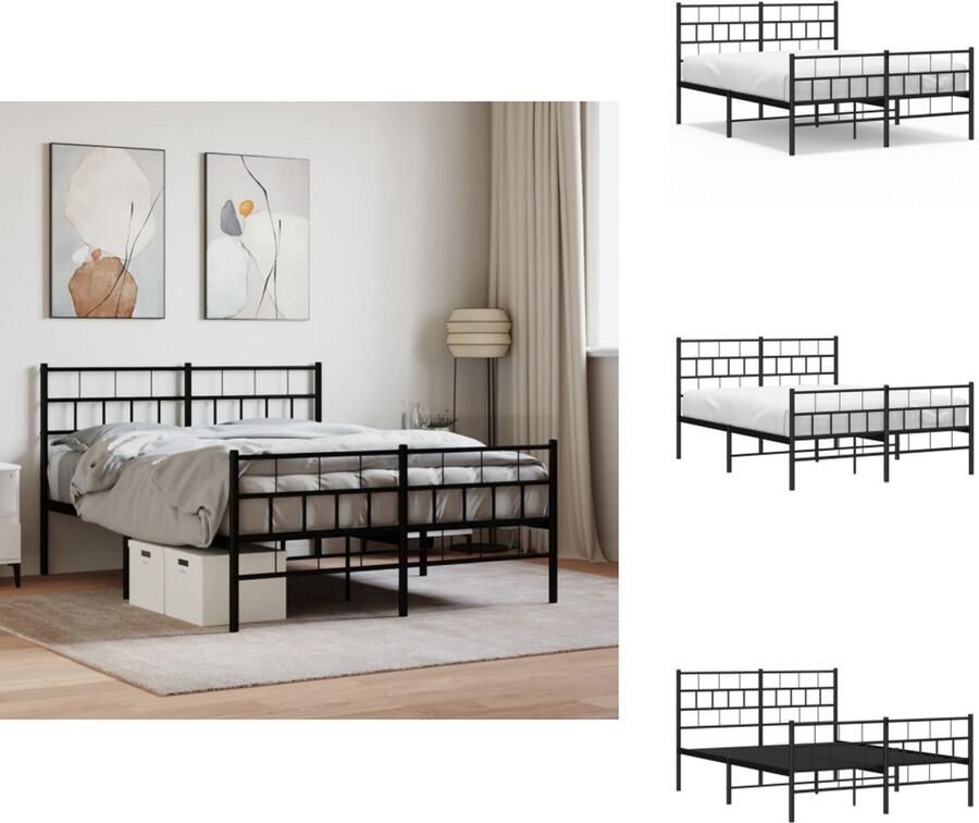 VidaXL Bedframe Bedframes Tweepersoonsbed Bed Bedframe met hoofd- en voeteneinde metaal zwart 120x190 cm - Foto 4