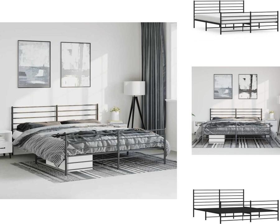 VidaXL Bedframe Bedframes Tweepersoonsbed Bed Bedframe met hoofd- en voeteneinde metaal zwart 193x203 cm - Foto 7
