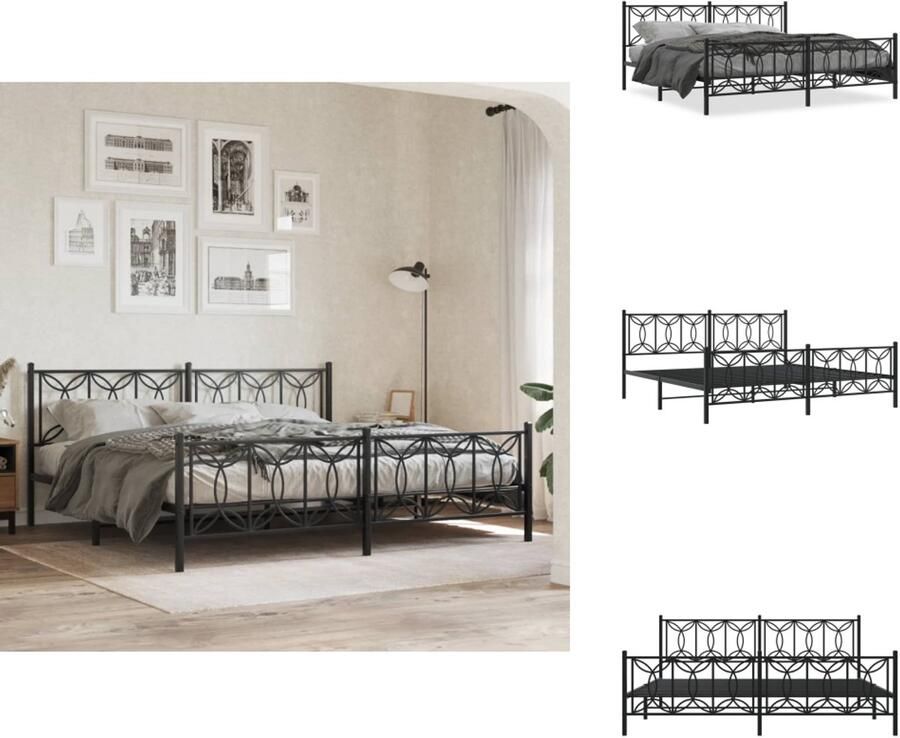 VidaXL Bedframe Bedframes Tweepersoonsbed Bed Bedframe met hoofd- en voeteneinde metaal zwart 193x203 cm