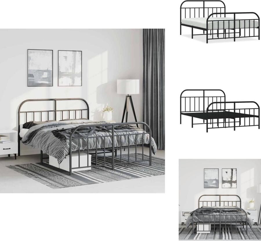 VidaXL Bedframe Bedframes Tweepersoonsbed Bed Bedframe met hoofd- en voeteneinde metaal zwart 135x190 cm