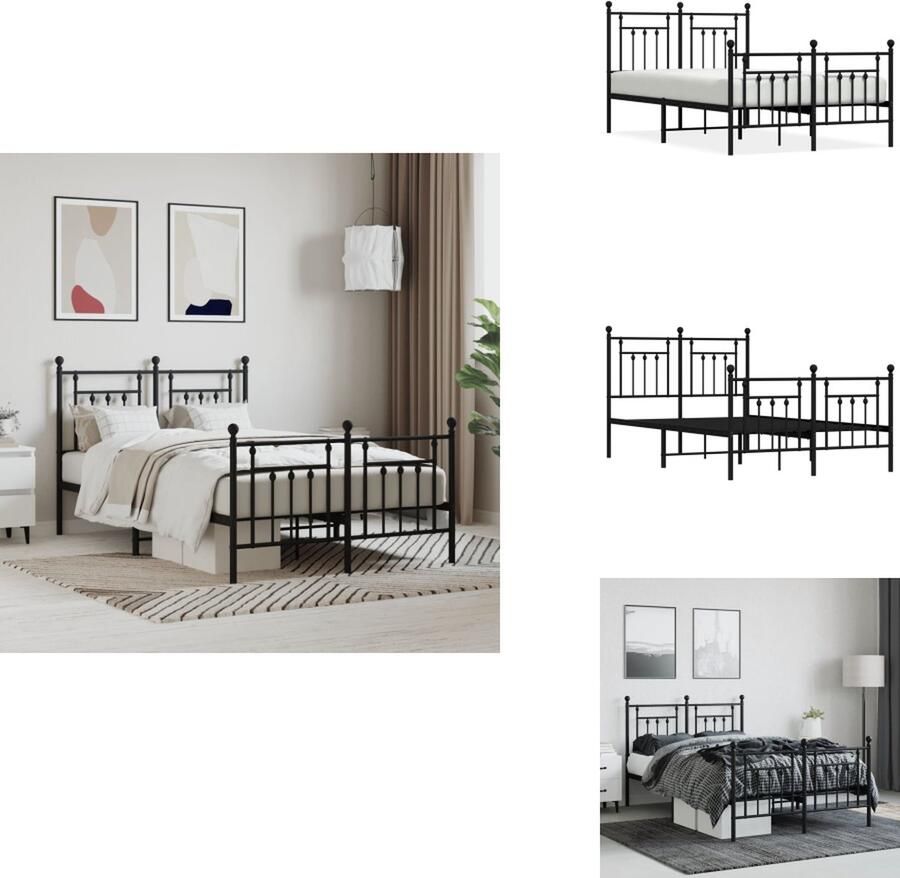 VidaXL Klassiek Bedframe Logeerbed Robuuste Metalen Constructie Metalen Latten Extra Opbergruimte Functioneel Hoofd- en Voeteneinde Zwart 196 x 142 x 90 cm Bed