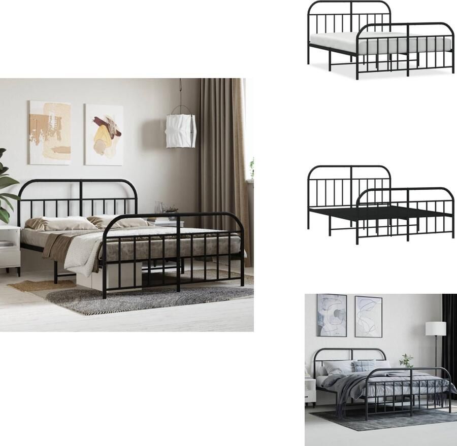 VidaXL Klassiek Bedframe Metalen Constructie Metalen Latten Extra Opbergruimte Functioneel Hoofd- en Voeteneinde Zwart 207 x 156 x 100 cm Bed