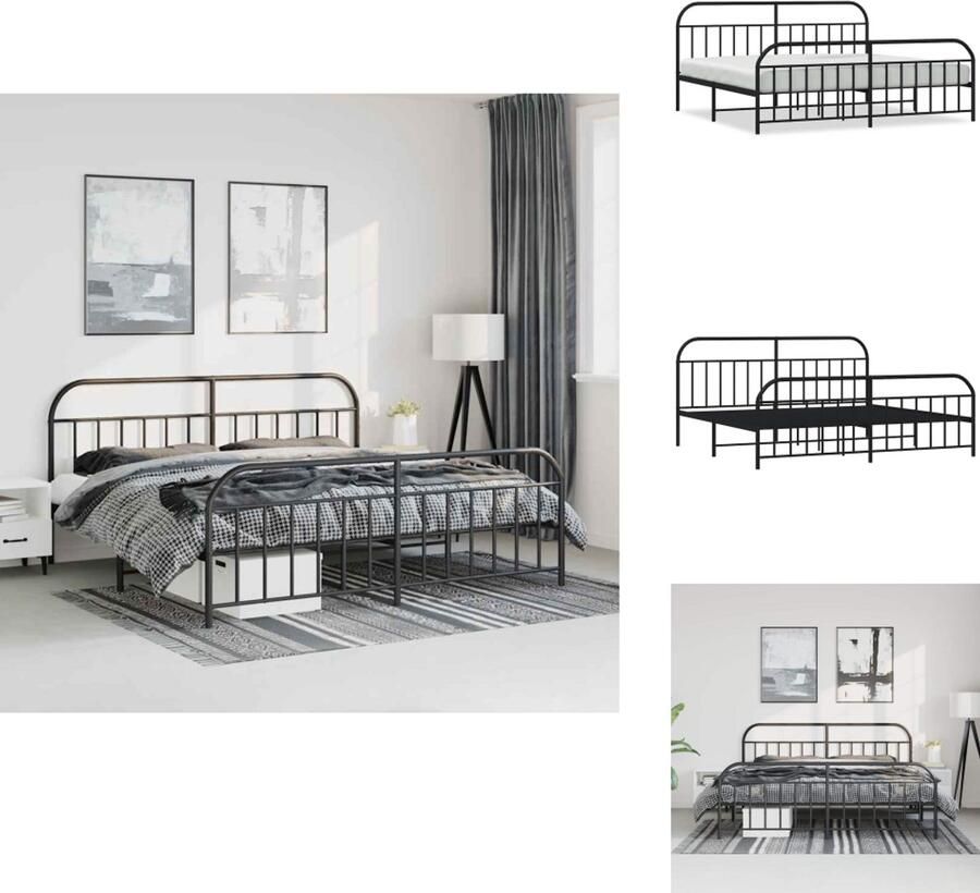VidaXL Bedframe Bedframes Tweepersoonsbed Bed Bedframe met hoofd- en voeteneinde metaal zwart 193x203 cm - Foto 3