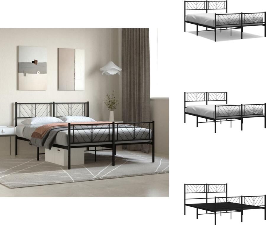 VidaXL Bedframe Bedframes Tweepersoonsbed Bed Bedframe met hoofd- en voeteneinde metaal zwart 140x190 cm - Foto 3