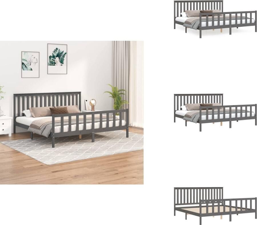 VidaXL Bedframe Bedframes Tweepersoonsbed Bed Bedframe met hoofdbord massief grenenhout grijs 200x200 cm