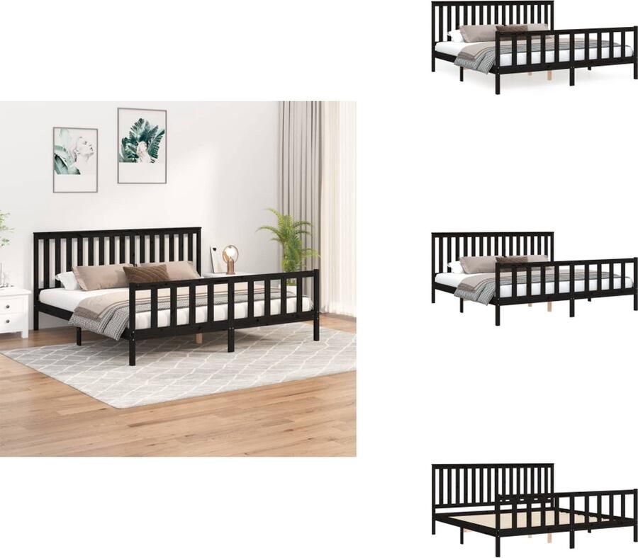 VidaXL Bedframe Bedframes Tweepersoonsbed Bed Bedframe met hoofdbord massief grenenhout zwart 200x200 cm