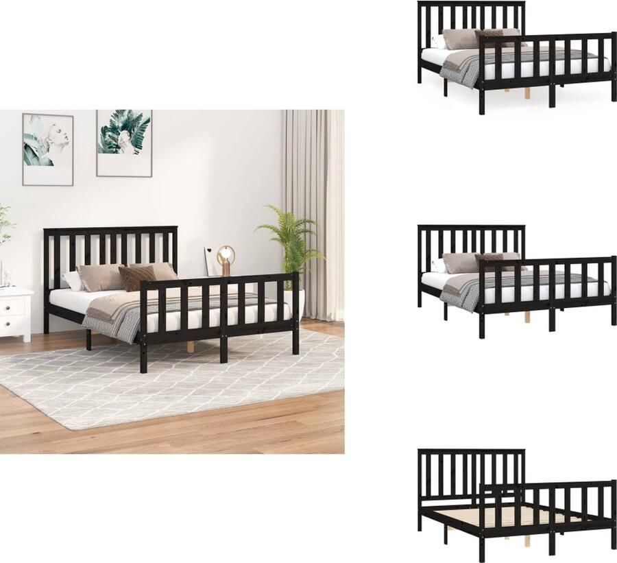 VidaXL Bedframe Bedframes Tweepersoonsbed Bed Bedframe met hoofdbord massief grenenhout zwart 120x200 cm