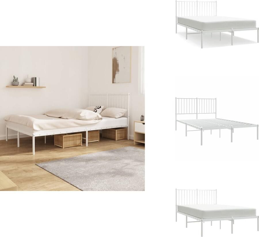 VidaXL Bedframe Bedframes Tweepersoonsbed Bed Bedframe met hoofdbord metaal wit 120x190 cm - Foto 2