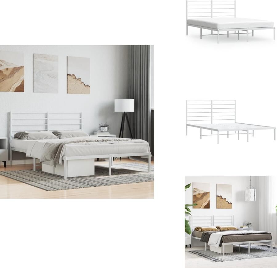 VidaXL Bedframe Bedframes Tweepersoonsbed Bed Bedframe met hoofdbord metaal wit 120x190 cm