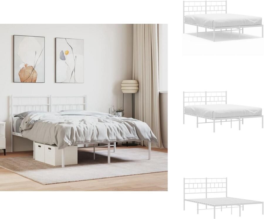 VidaXL Bedframe Bedframes Tweepersoonsbed Bed Bedframe met hoofdbord metaal wit 120x190 cm - Foto 4