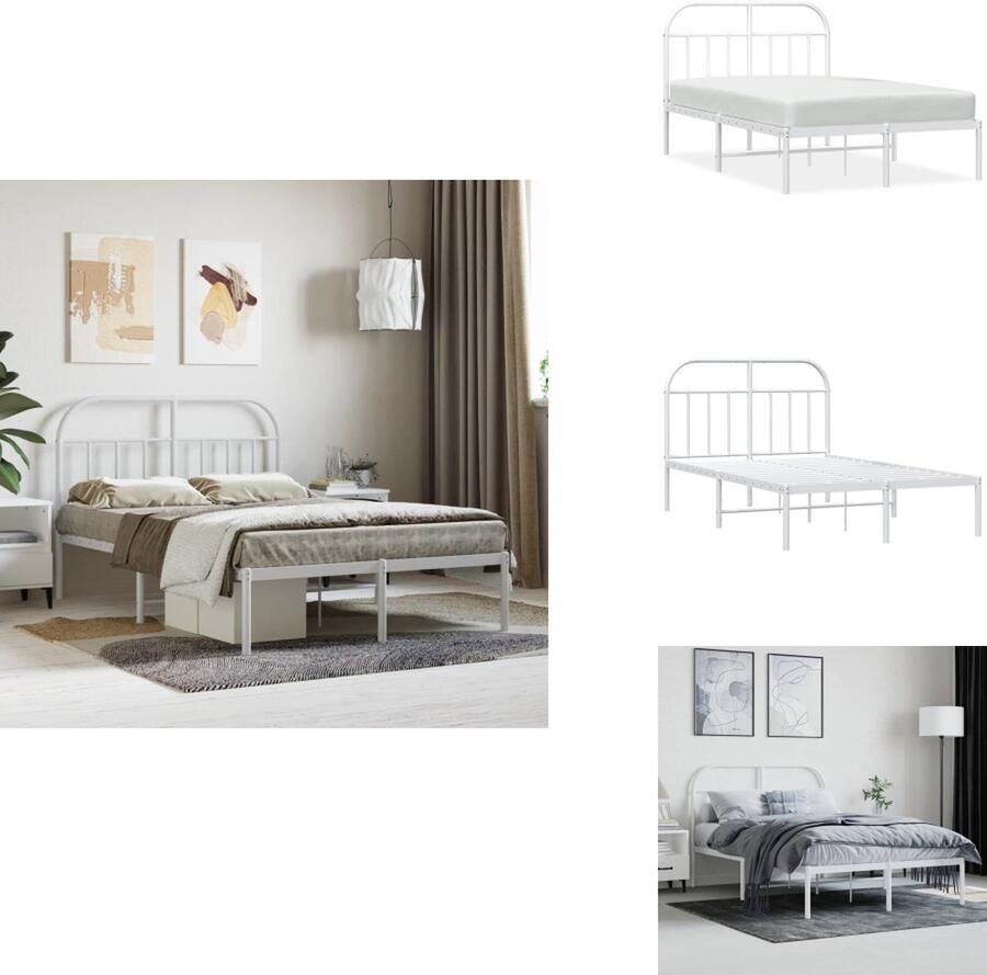 VidaXL Bedframe Classic Metalen constructie Metalen latten Extra opbergruimte Comfortabel Wit 207 x 125 x 90 cm Geschikt voor 120 x 200 cm matras Montage vereist Bed