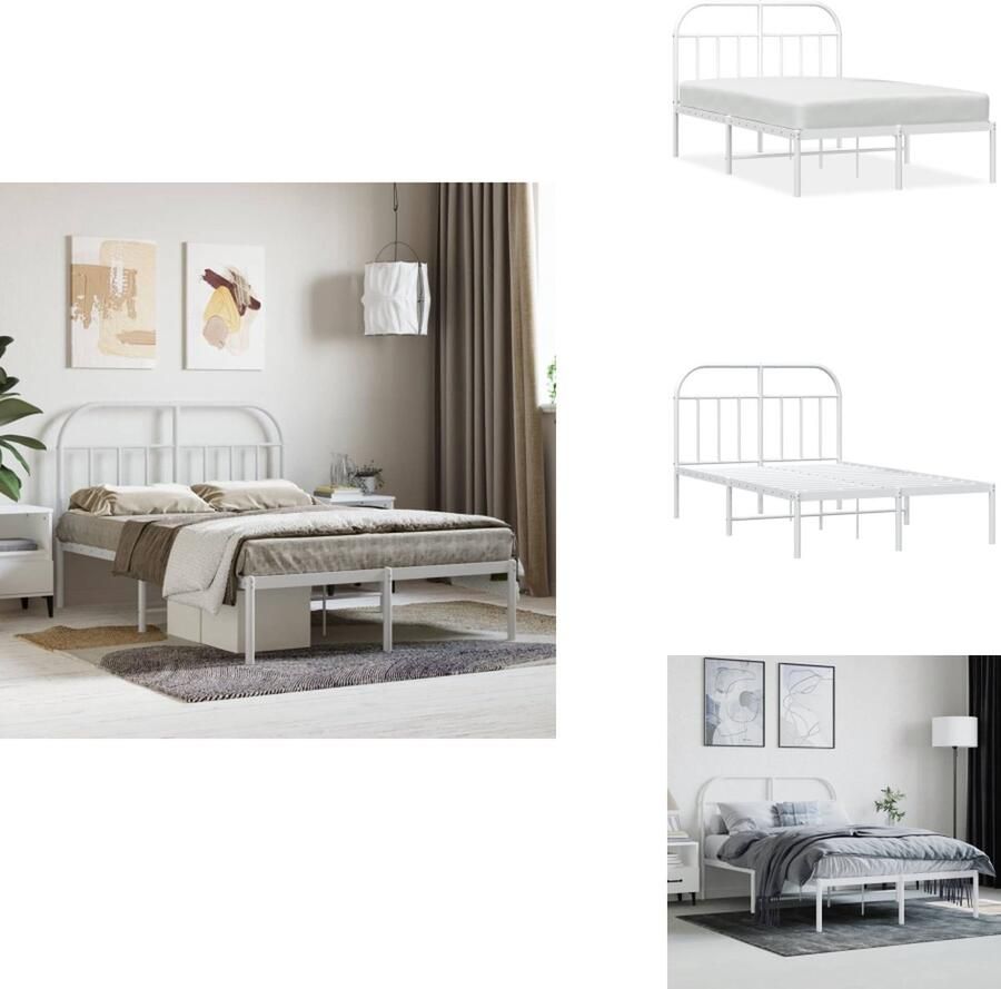 VidaXL Bedframe Bedframes Tweepersoonsbed Bed Bedframe met hoofdbord metaal wit 135x190 cm
