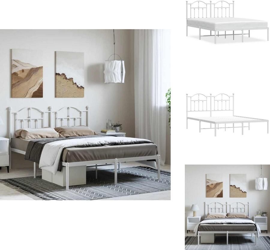 VidaXL Bedframe Bedframes Tweepersoonsbed Bed Bedframe met hoofdbord metaal wit 135x190 cm