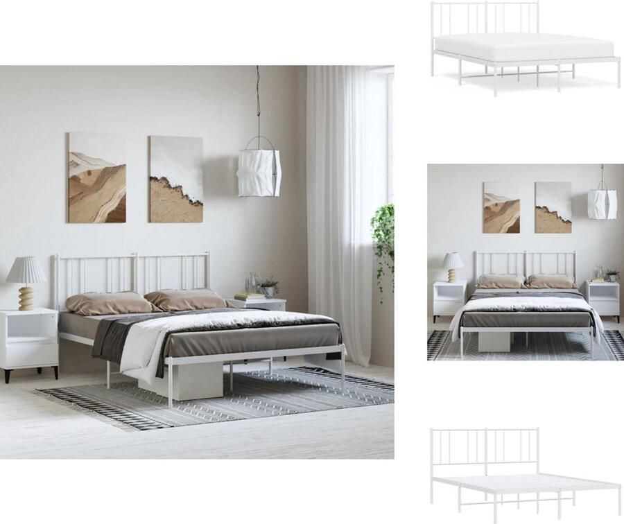 VidaXL Bedframe Bedframes Tweepersoonsbed Bed Bedframe met hoofdbord metaal wit 135x190 cm - Foto 3