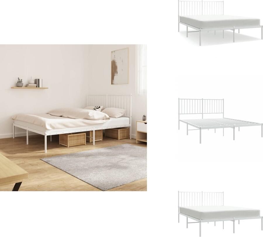 VidaXL Bedframe Klassiek Metalen Constructie Metalen Latten Extra Opbergruimte Hoofdbord Wit 196 x 146 x 90 cm Bed - Foto 4