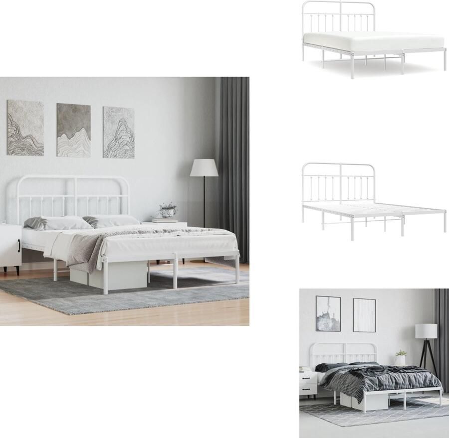 VidaXL Bedframe Klassiek Metalen Constructie Metalen Latten Extra Opbergruimte Hoofdbord Wit 196 x 146 x 90 cm Bed