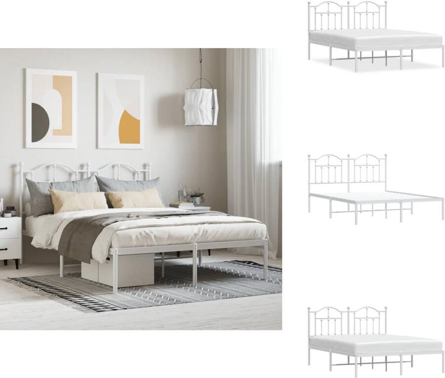 VidaXL Bedframe Bedframes Tweepersoonsbed Bed Bedframe met hoofdbord metaal wit 140x190 cm