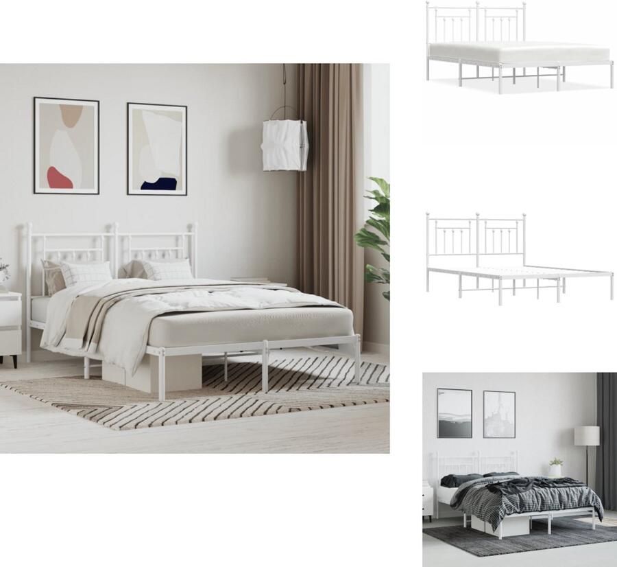 VidaXL Bedframe Bedframes Tweepersoonsbed Bed Bedframe met hoofdbord metaal wit 140x190 cm
