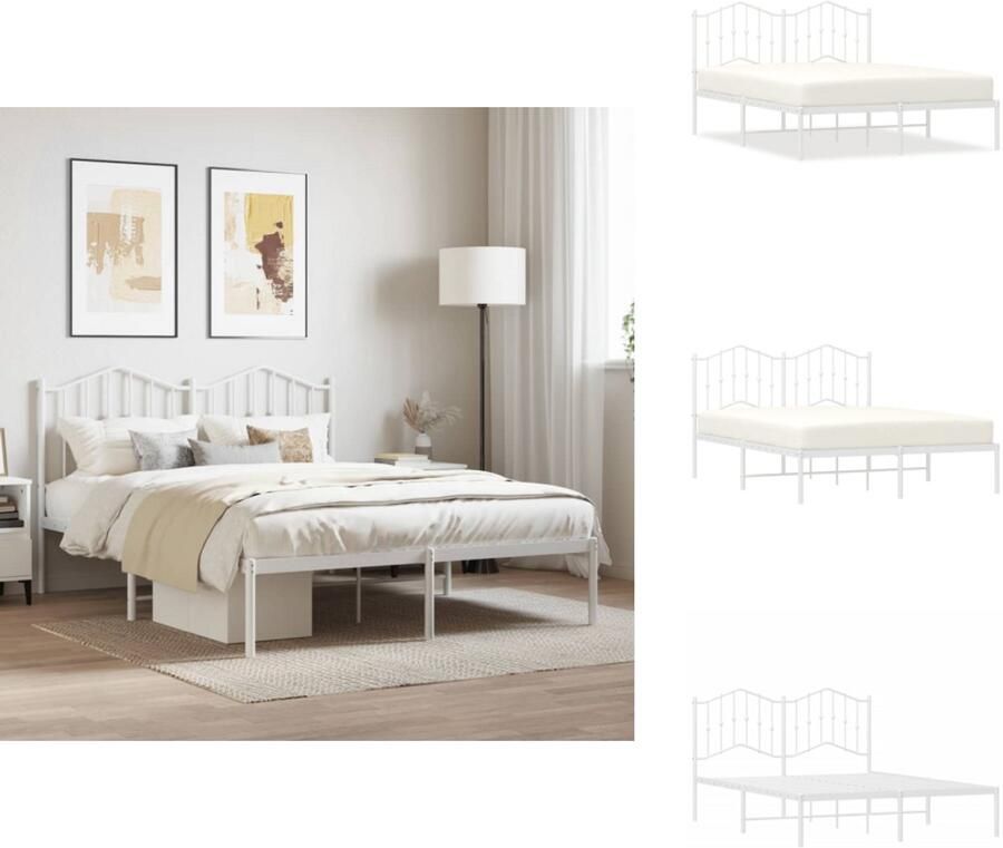 VidaXL Bedframe Klassiek Metalen Constructie Metalen Latten Extra Opbergruimte Hoofdbord Wit 196 x 146 x 90 cm Bed - Foto 6